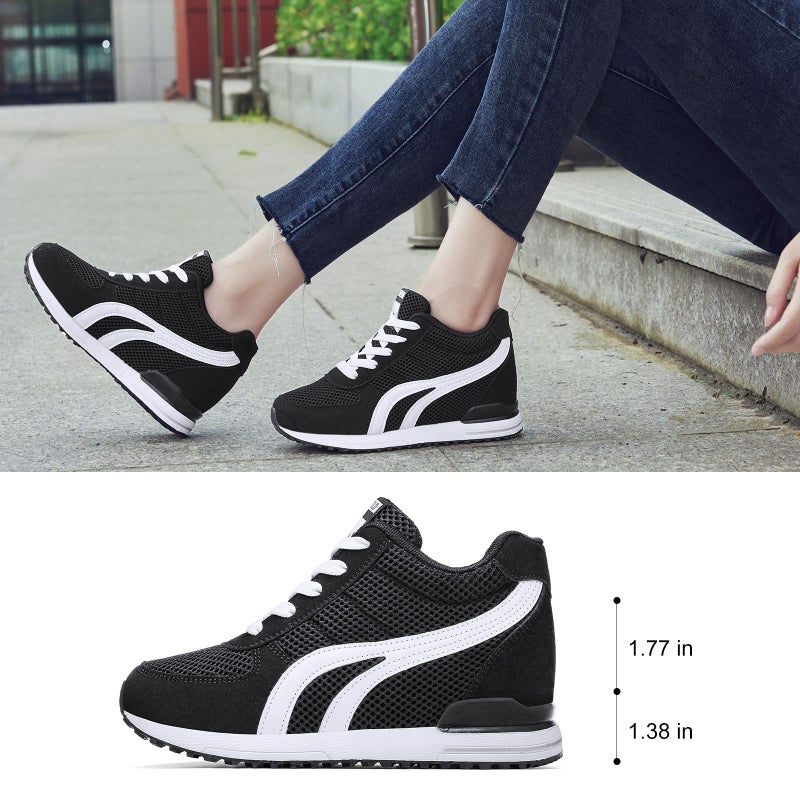 AONEGOLD Womens Hidden Wedges Shoes High Heeled Lightweight Mesh Sneakers Casual Walking Shoes Tennis Chic(Size 36, BK) - Image 4